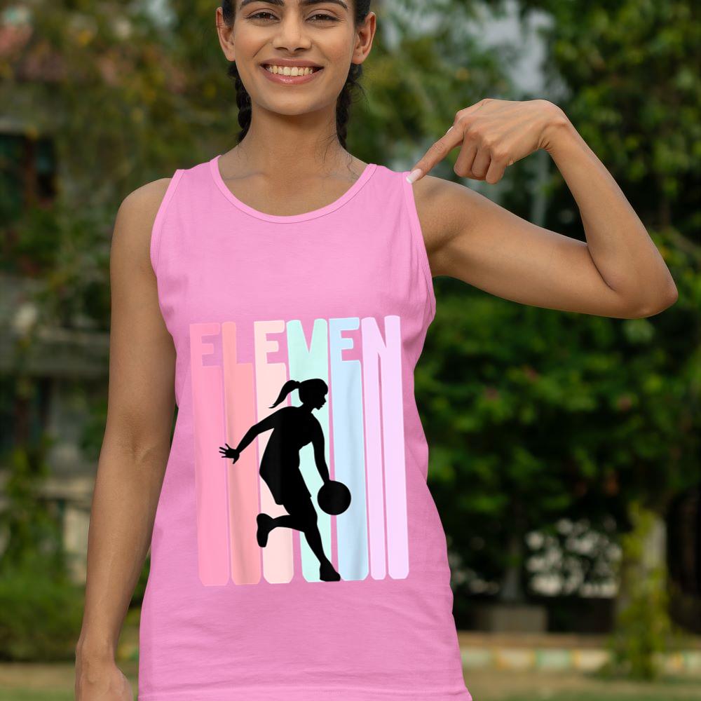 Mckenzieshoponline 11th Birthday Retro Basketball Player 11 Years Old Girls Tank Top - Image 5