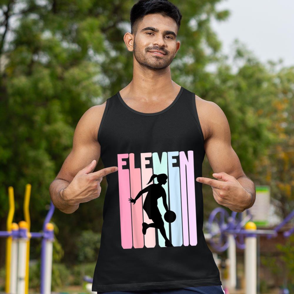 Mckenzieshoponline 11th Birthday Retro Basketball Player 11 Years Old Girls Tank Top - Image 2