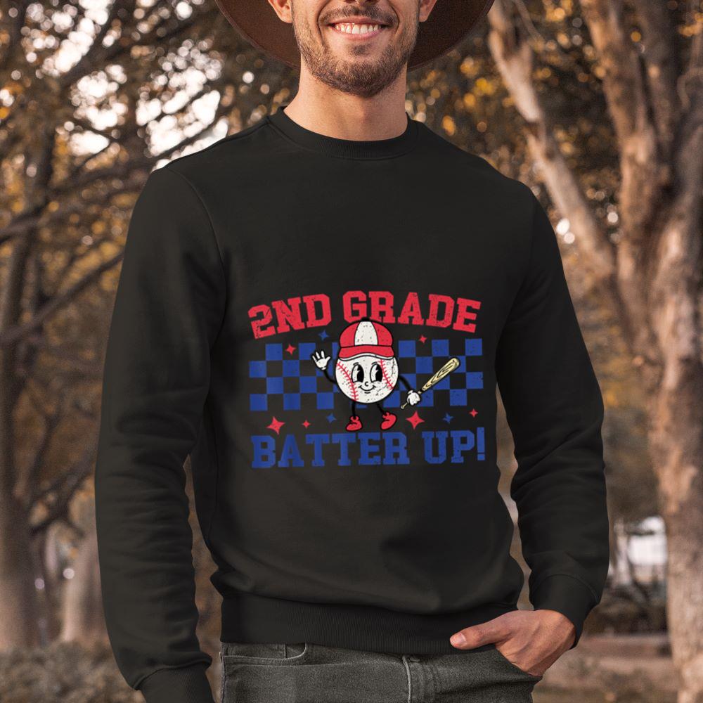 Mckenzieshoponline - 2nd Grade Batter Up Back To School Baseball Teacher Kids Sweatshirt - Image 2
