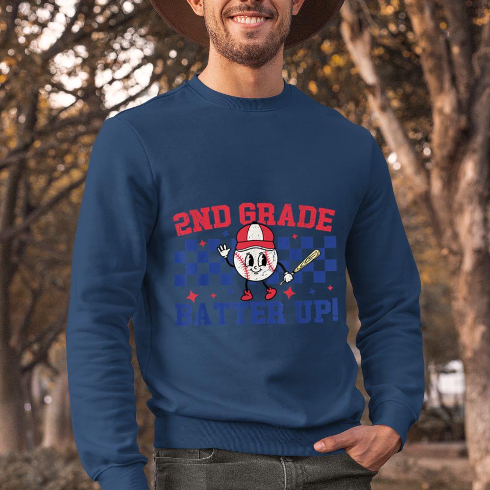 Mckenzieshoponline - 2nd Grade Batter Up Back To School Baseball Teacher Kids Sweatshirt - Image 3