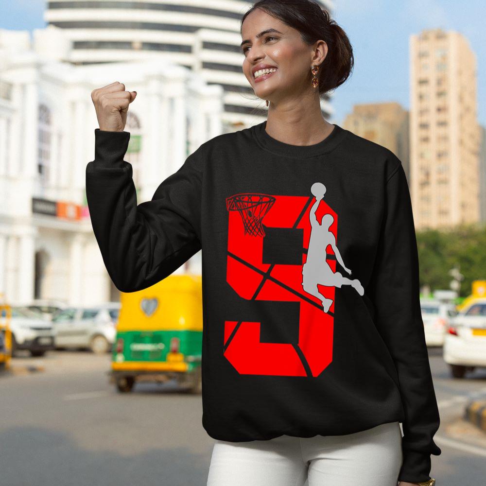 Mckenzieshoponline 9 Year Old 9th Basketball Birthday PartyTheme Boys Girls Sweatshirt - Image 4