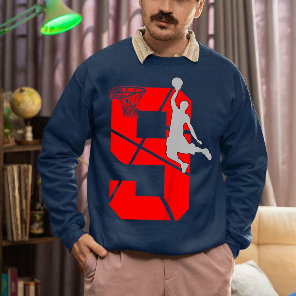 Mckenzieshoponline 9 Year Old 9th Basketball Birthday PartyTheme Boys Girls Sweatshirt - Image 3