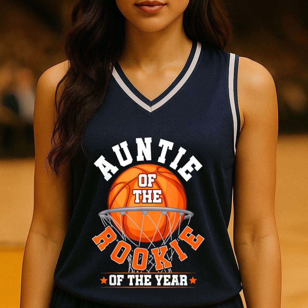 Mckenzieshoponline Auntie of Rookie 1st Birthday Basketball Family Matching Basketball Jersey - Image 4