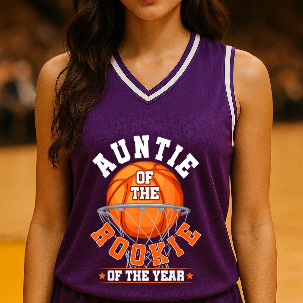 Mckenzieshoponline Auntie of Rookie 1st Birthday Basketball Family Matching Basketball Jersey - Image 5