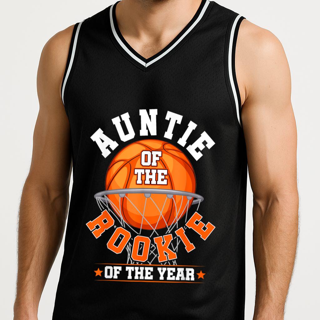 Mckenzieshoponline Auntie of Rookie 1st Birthday Basketball Family Matching Basketball Jersey - Image 2