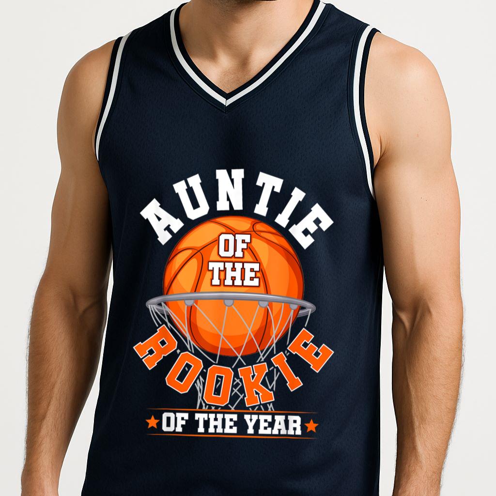 Mckenzieshoponline Auntie of Rookie 1st Birthday Basketball Family Matching Basketball Jersey - Image 3
