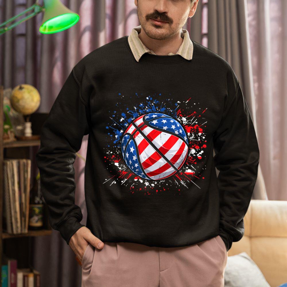 Mckenzieshoponline Basketball American Flag 4th Of July Men Boys Basketball Sweatshirt - Image 2