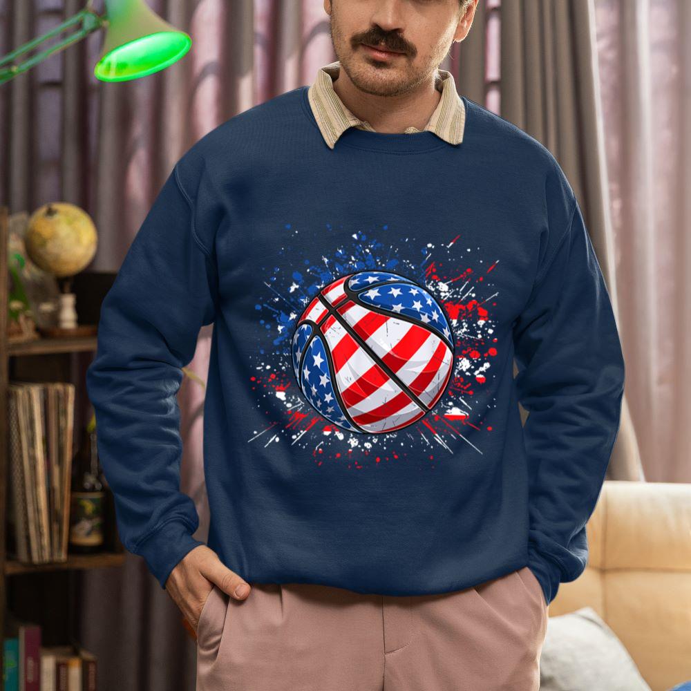 Mckenzieshoponline Basketball American Flag 4th Of July Men Boys Basketball Sweatshirt - Image 3