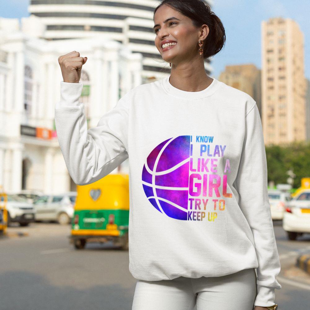 Mckenzieshoponline Colorful teens& Women I Know I Play Like A Girl Basketball Sweatshirt - Image 5