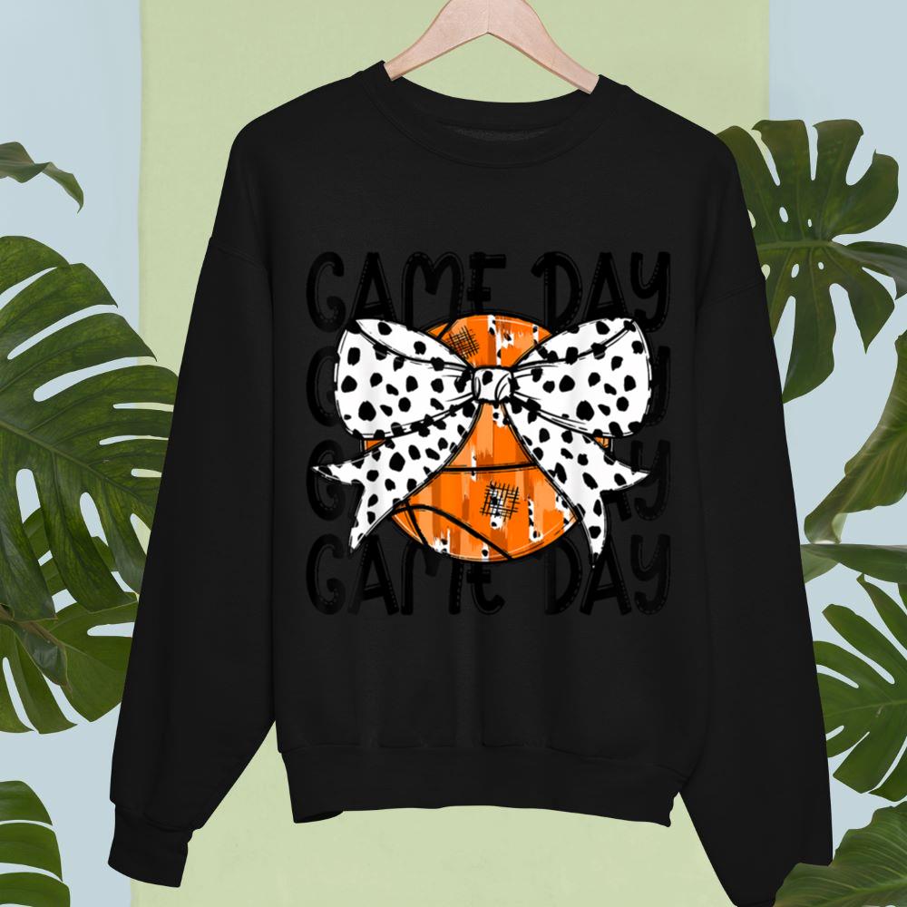 Mckenzieshoponline Coquette Basketball Bow Game Day Basketball Women Girls Sweatshirt
