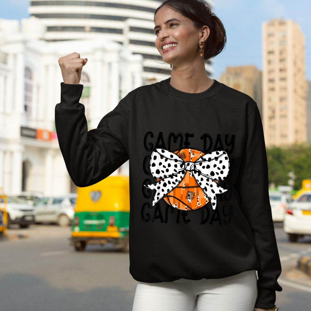 Mckenzieshoponline Coquette Basketball Bow Game Day Basketball Women Girls Sweatshirt - Image 4