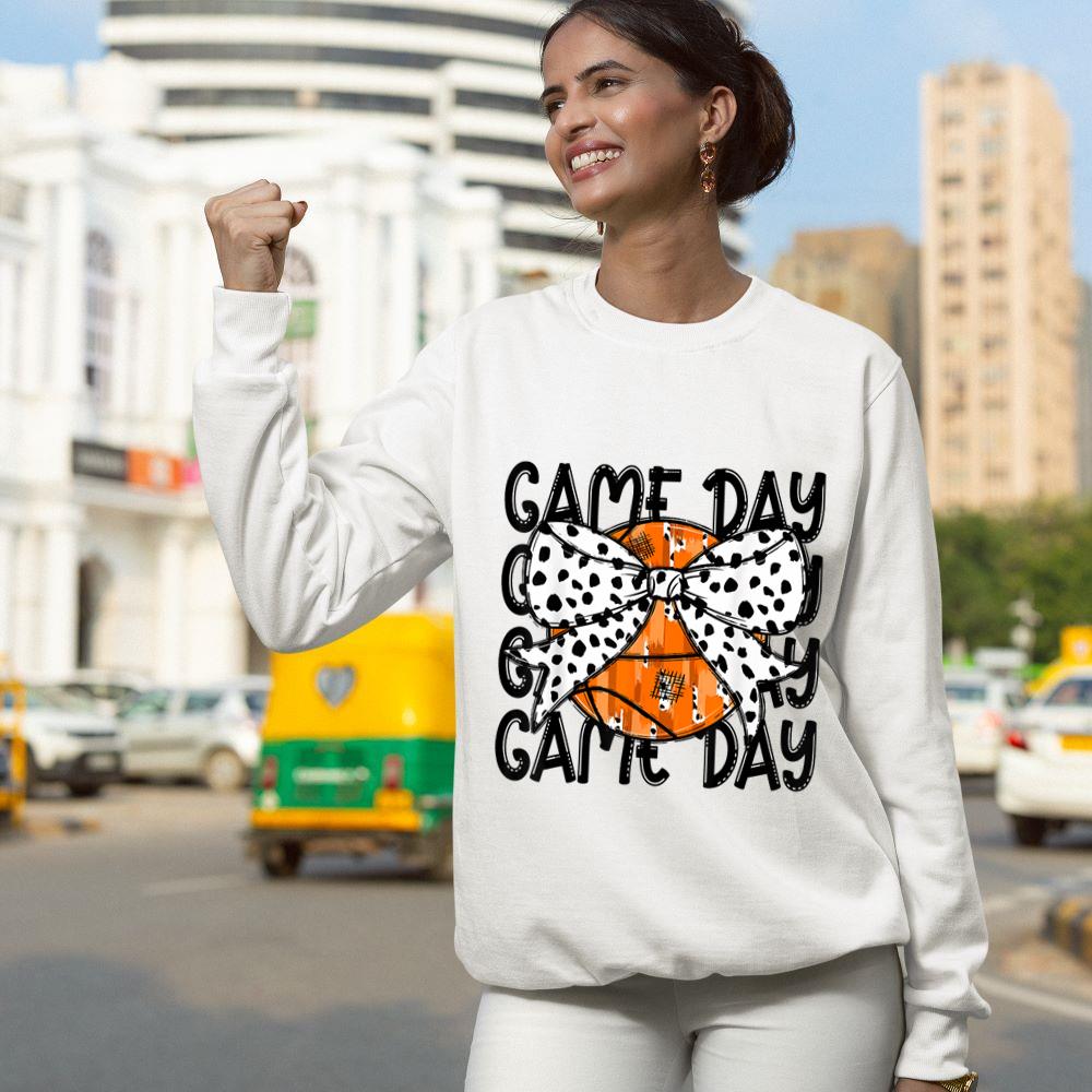 Mckenzieshoponline Coquette Basketball Bow Game Day Basketball Women Girls Sweatshirt - Image 5