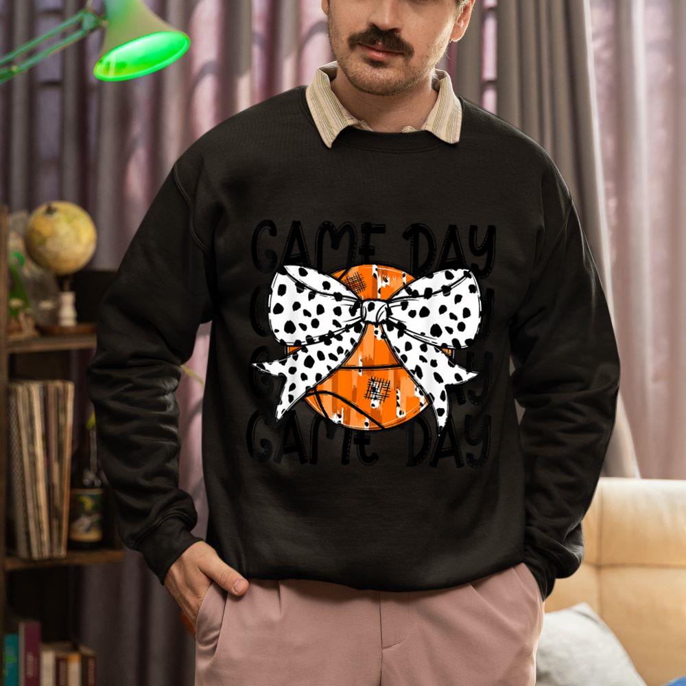 Mckenzieshoponline Coquette Basketball Bow Game Day Basketball Women Girls Sweatshirt - Image 2