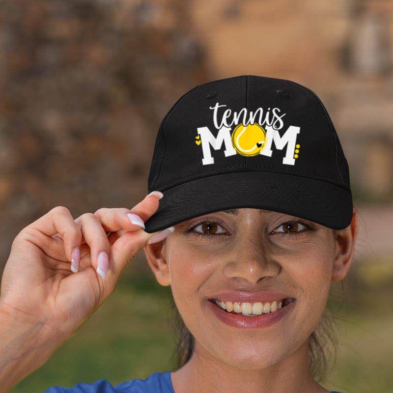 Mckenzieshoponline Cute Tennis Mom with Tennis Ball Graphic Shirt Heart Accents Cap - Image 2