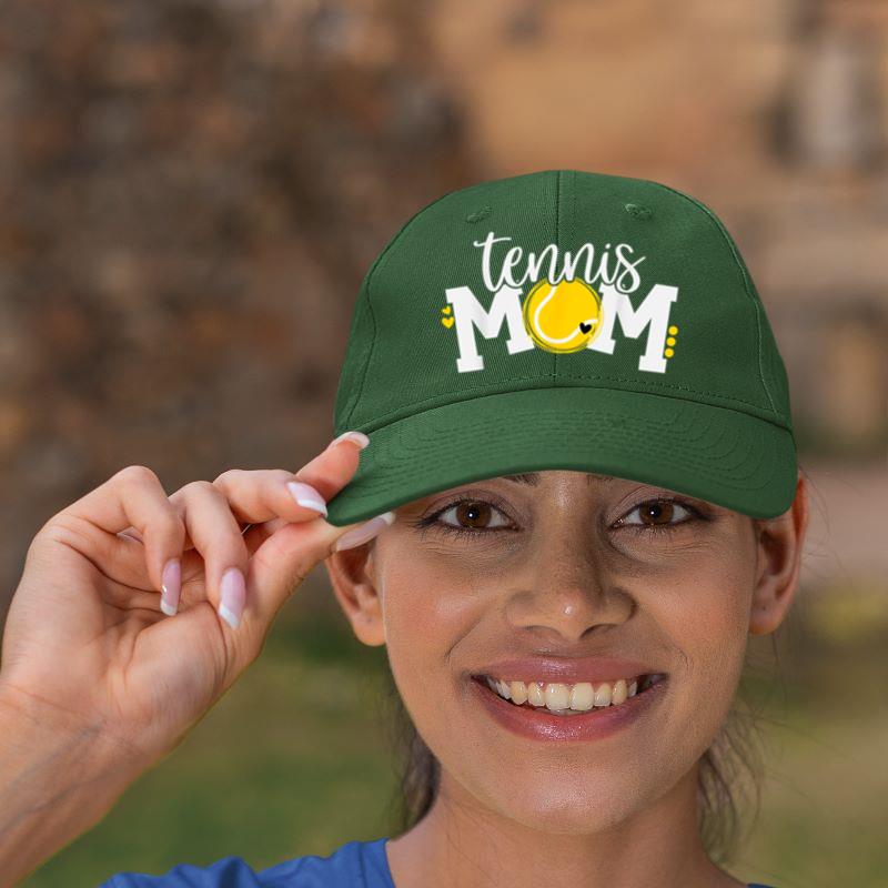 Mckenzieshoponline Cute Tennis Mom with Tennis Ball Graphic Shirt Heart Accents Cap - Image 3