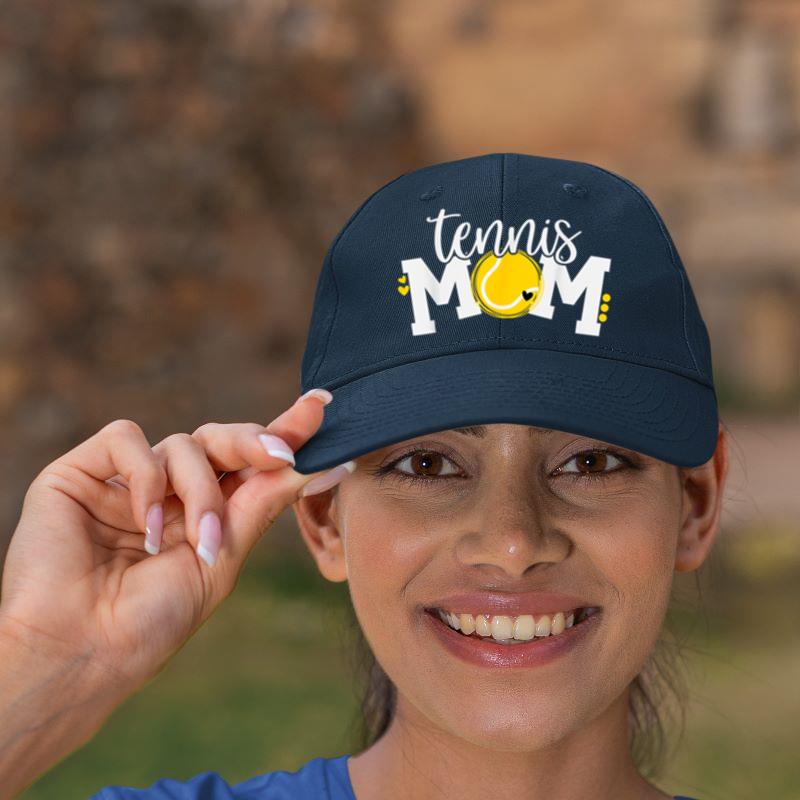 Mckenzieshoponline Cute Tennis Mom with Tennis Ball Graphic Shirt Heart Accents Cap - Image 4