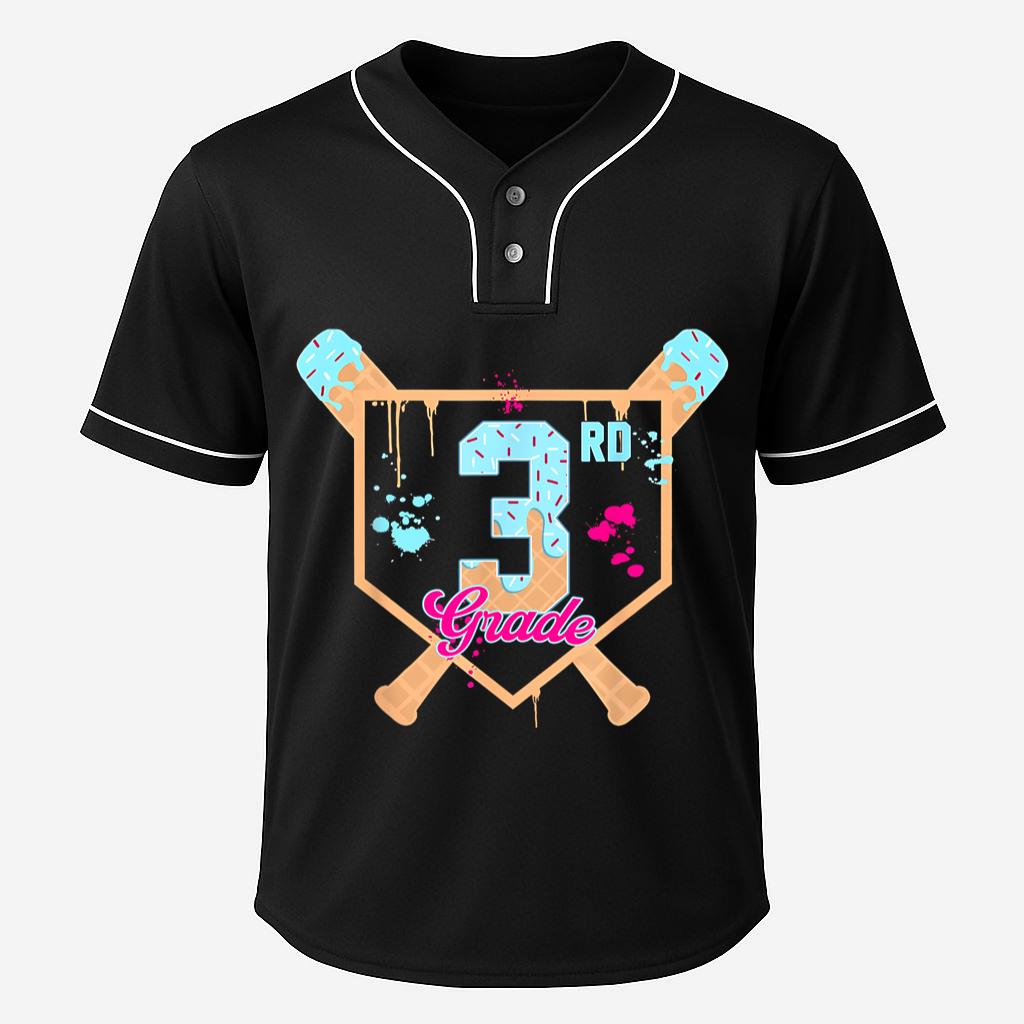 Mckenzieshoponline First Day of Third 3rd Grade Baseball Ice Cream Drip Boy Baseball Jersey