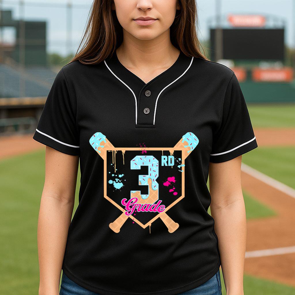 Mckenzieshoponline First Day of Third 3rd Grade Baseball Ice Cream Drip Boy Baseball Jersey - Image 4