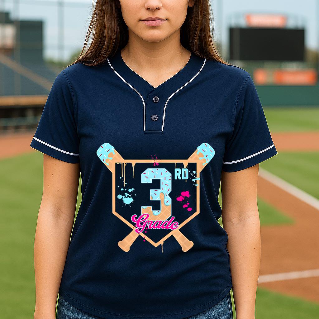 Mckenzieshoponline First Day of Third 3rd Grade Baseball Ice Cream Drip Boy Baseball Jersey - Image 5