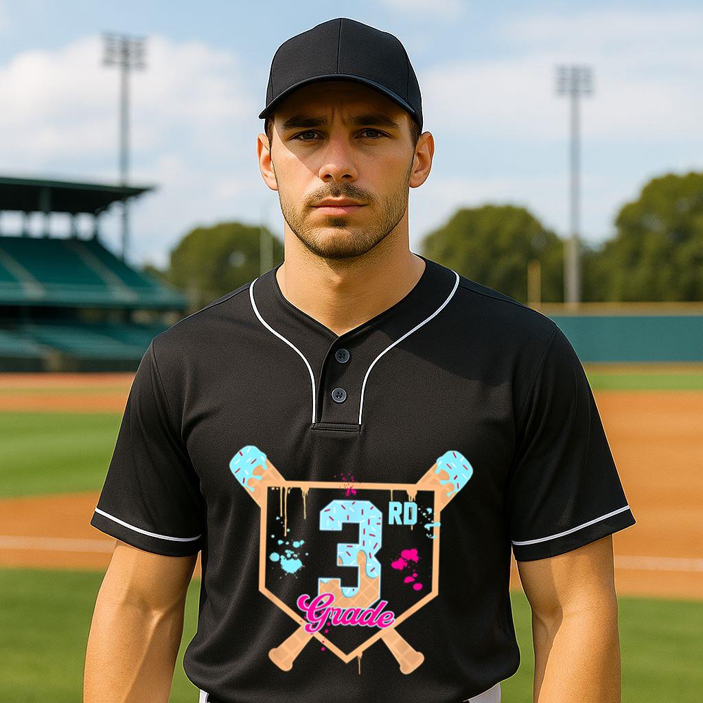 Mckenzieshoponline First Day of Third 3rd Grade Baseball Ice Cream Drip Boy Baseball Jersey - Image 2