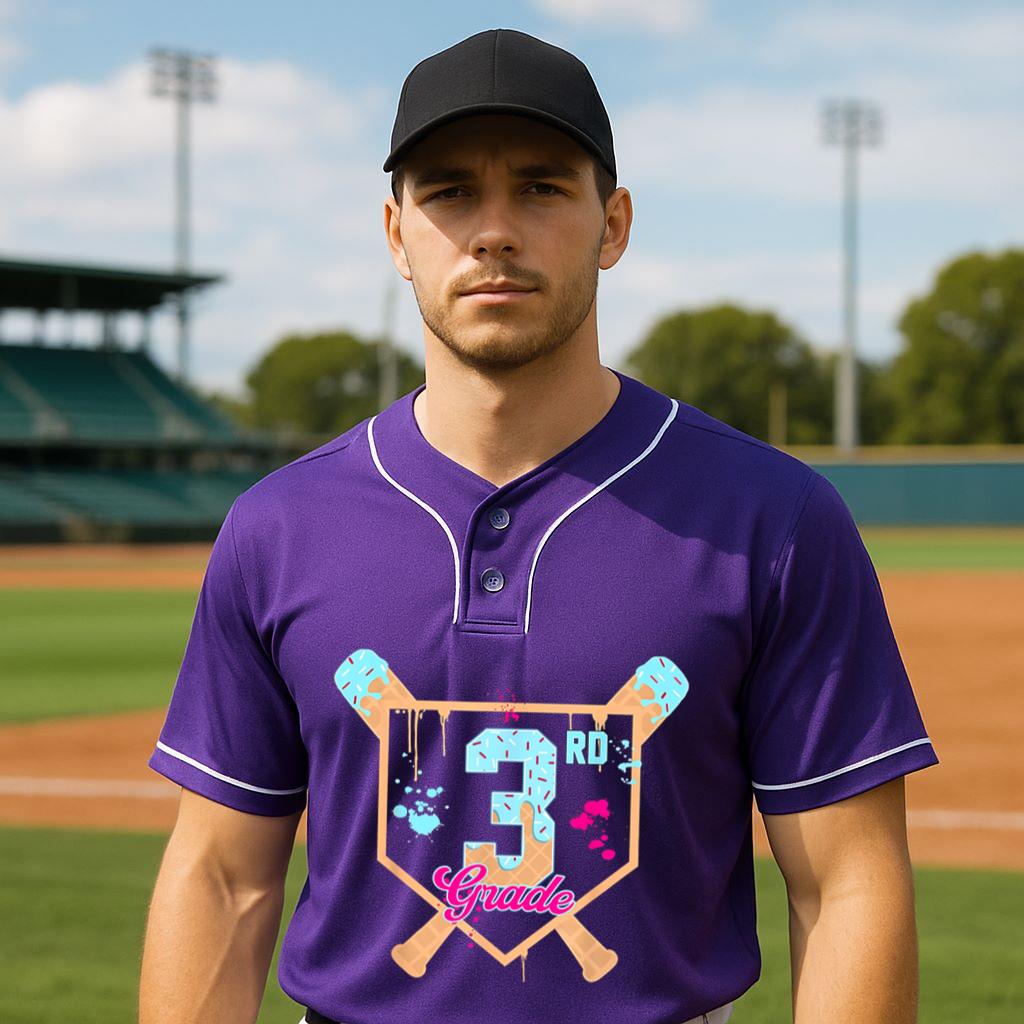 Mckenzieshoponline First Day of Third 3rd Grade Baseball Ice Cream Drip Boy Baseball Jersey - Image 3