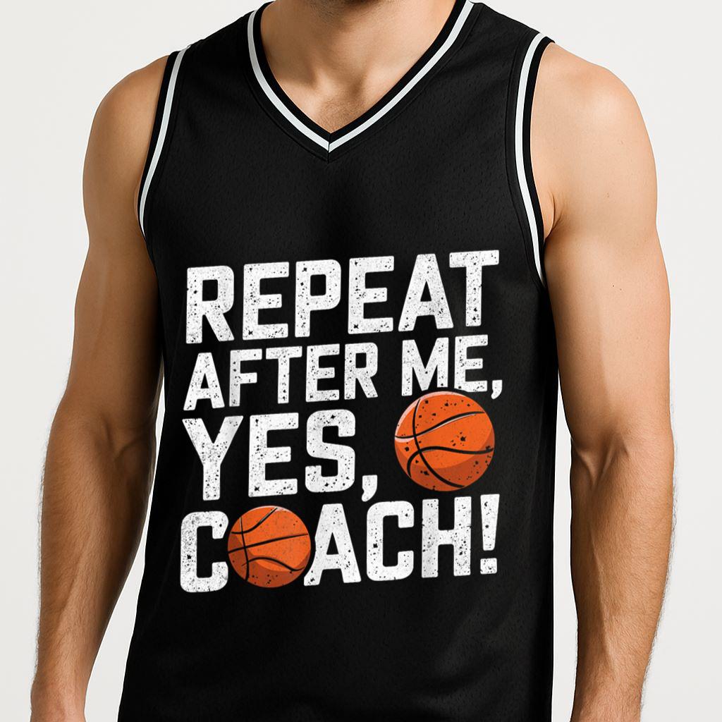 Mckenzieshoponline Funny Basketball Coach Shirts Men Repeat After Me Yes Coach Basketball Jersey - Image 2