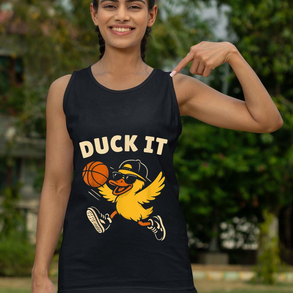 Mckenzieshoponline Funny Basketball Duck it Cool Sports Humor Duck Dunk Tank Top - Image 4