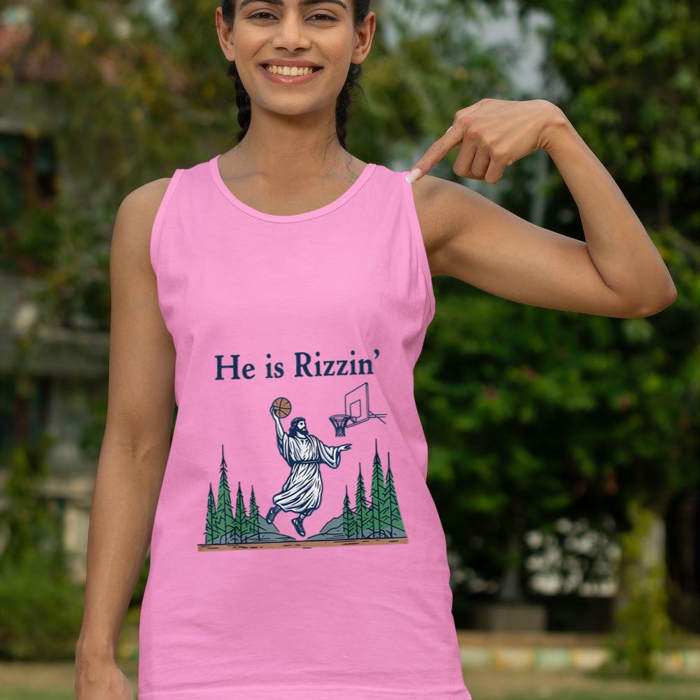Mckenzieshoponline He Is Rizzin Funny Basketball Retro Christian Religious Tank Top - Image 5
