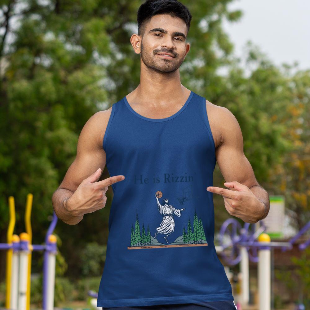 Mckenzieshoponline He Is Rizzin Funny Basketball Retro Christian Religious Tank Top - Image 3