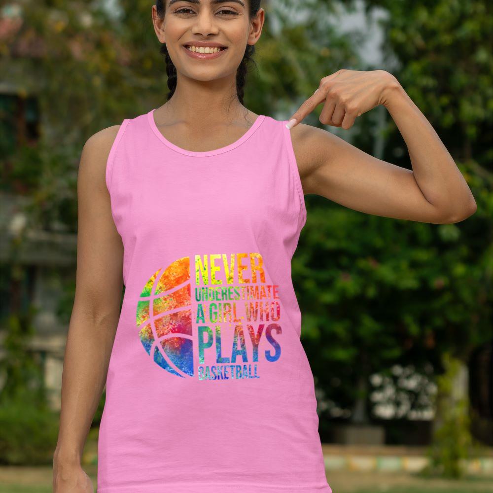 Mckenzieshoponline Hoops Girls Never Underestimate A Girl Who Plays Basketball Tank Top - Image 5