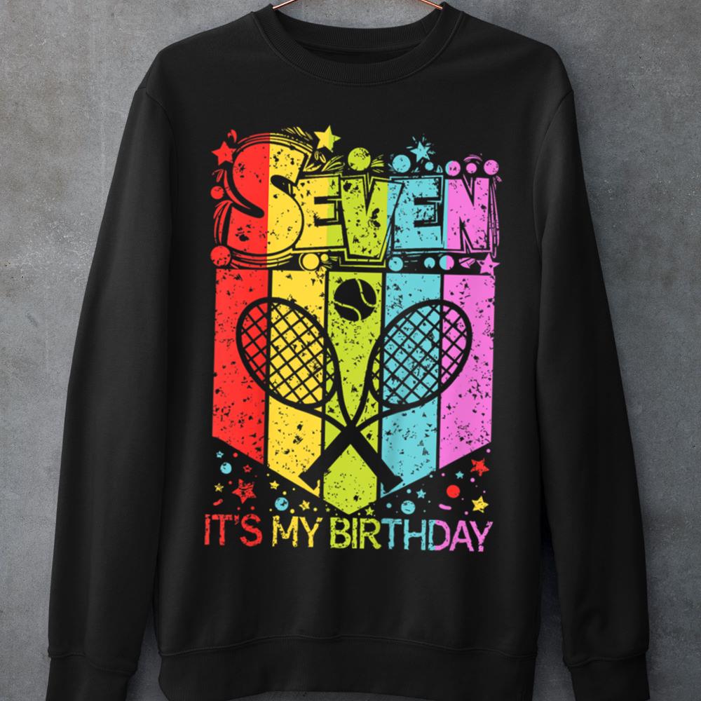 Mckenzieshoponline Kids 7th Birthday Boy Girl Seven 7 Year Old Tennis Birthday Sweatshirt
