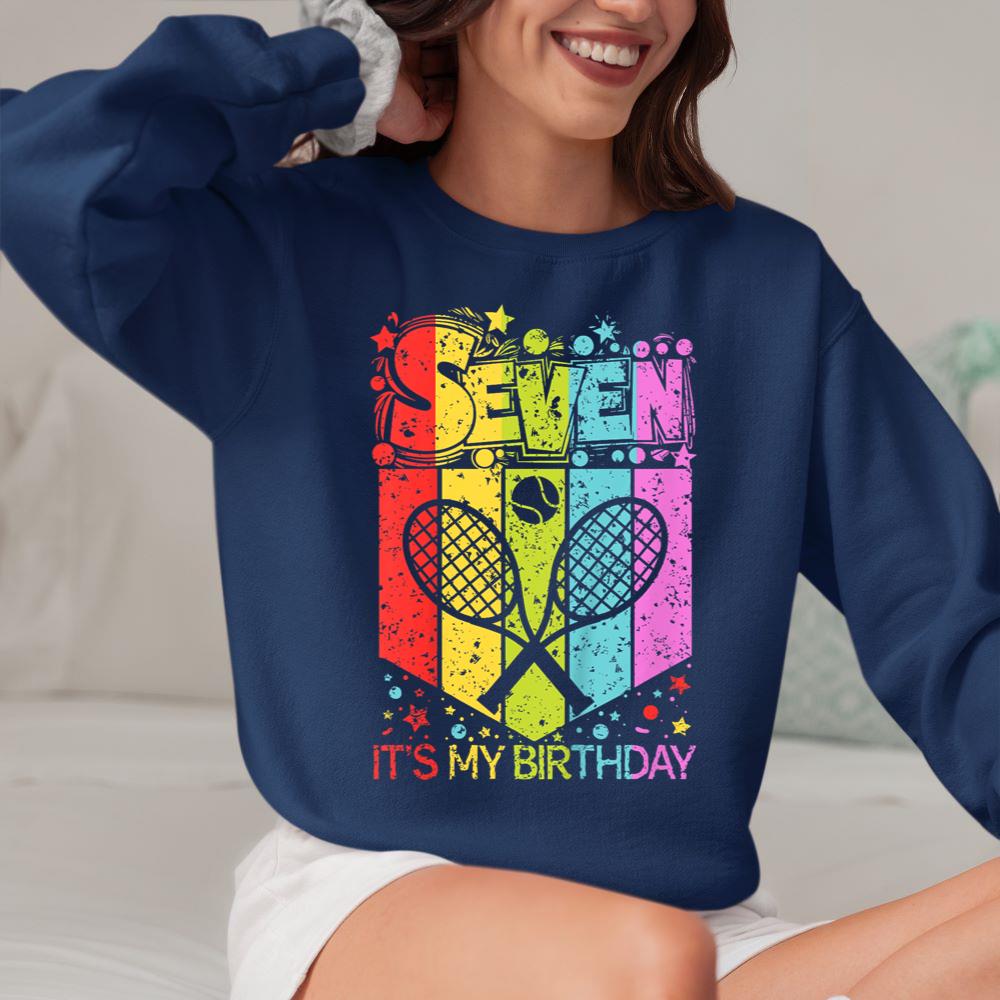 Mckenzieshoponline Kids 7th Birthday Boy Girl Seven 7 Year Old Tennis Birthday Sweatshirt - Image 4