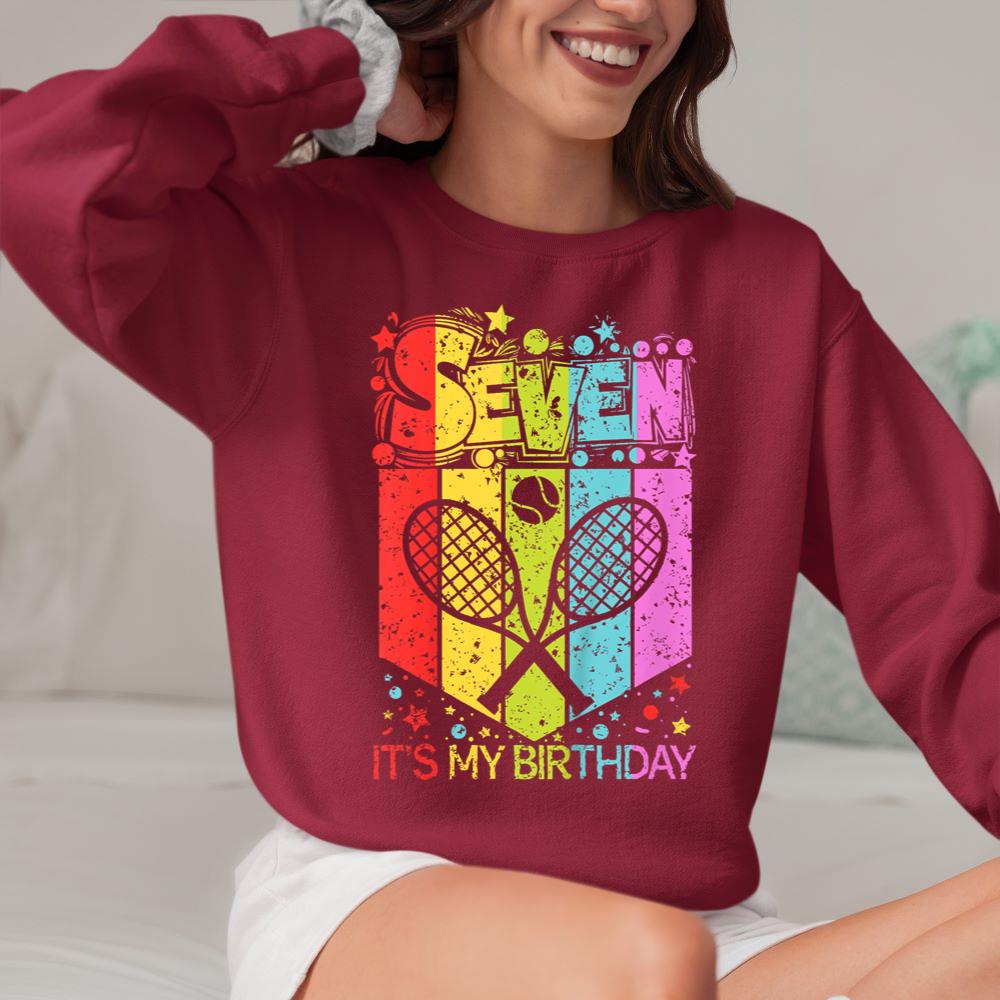Mckenzieshoponline Kids 7th Birthday Boy Girl Seven 7 Year Old Tennis Birthday Sweatshirt - Image 5
