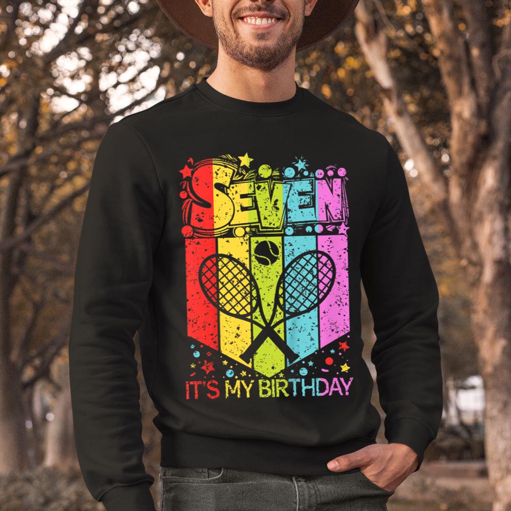 Mckenzieshoponline Kids 7th Birthday Boy Girl Seven 7 Year Old Tennis Birthday Sweatshirt - Image 2