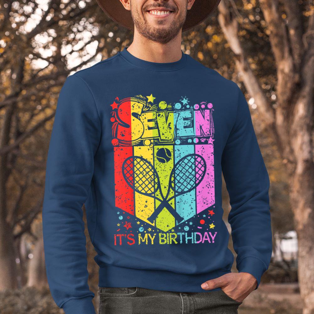 Mckenzieshoponline Kids 7th Birthday Boy Girl Seven 7 Year Old Tennis Birthday Sweatshirt - Image 3