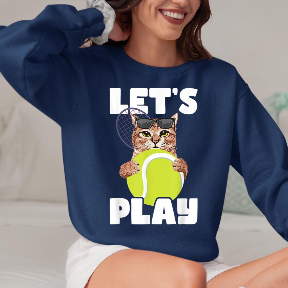 Mckenzieshoponline Let's Play - Cat Sunglasses Tennis Player Sports Tournament Sweatshirt - Image 4