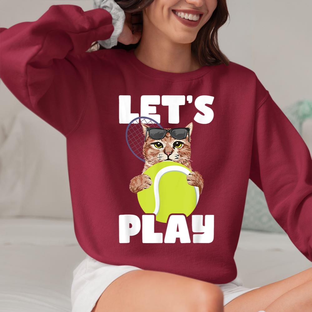 Mckenzieshoponline Let's Play - Cat Sunglasses Tennis Player Sports Tournament Sweatshirt - Image 5