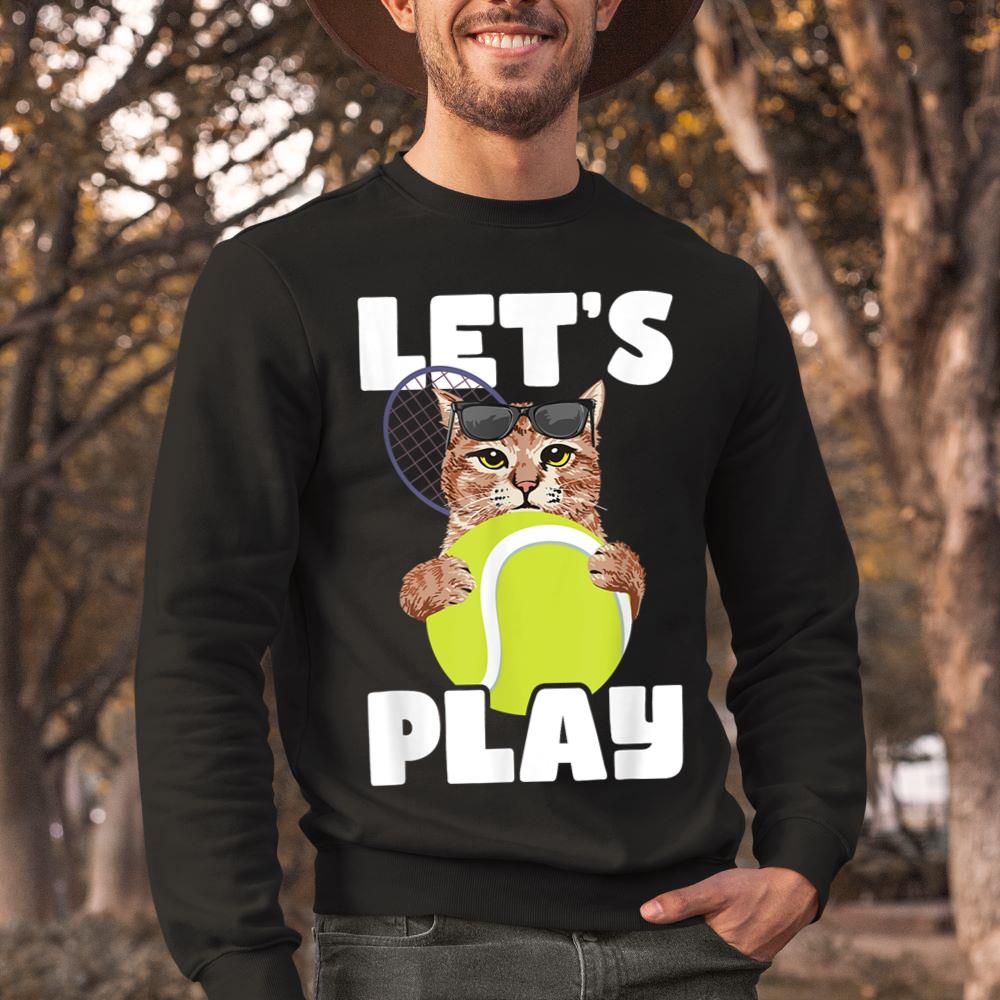 Mckenzieshoponline Let's Play - Cat Sunglasses Tennis Player Sports Tournament Sweatshirt - Image 2