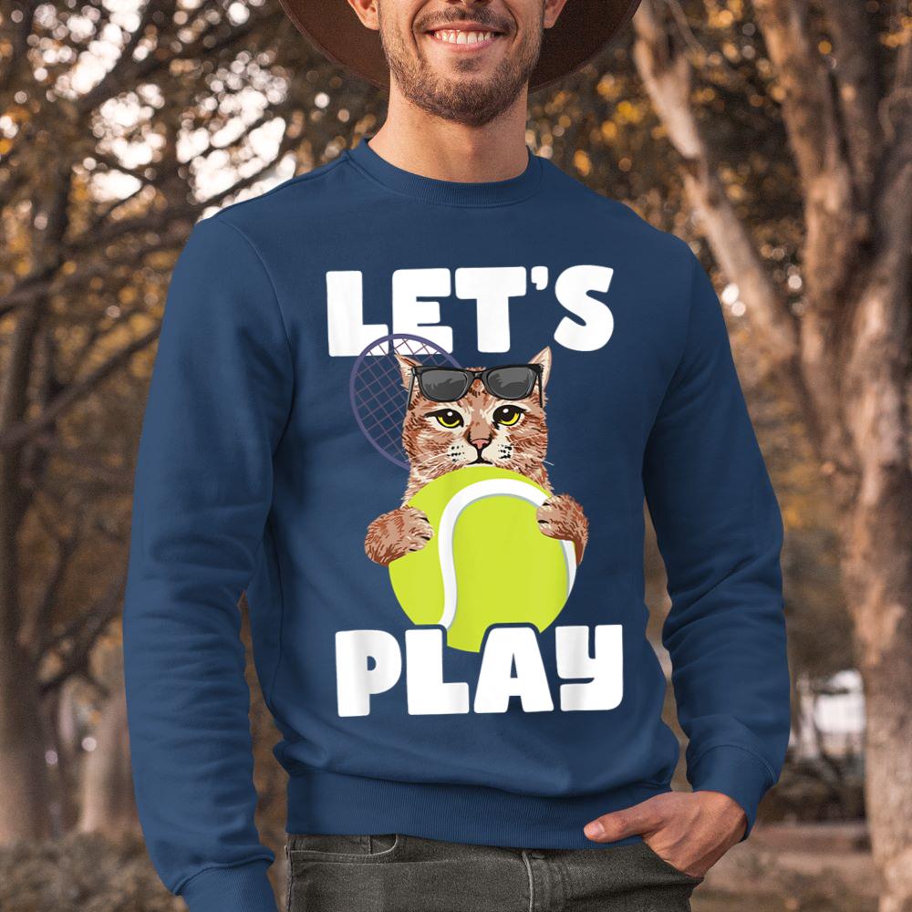 Mckenzieshoponline Let's Play - Cat Sunglasses Tennis Player Sports Tournament Sweatshirt - Image 3