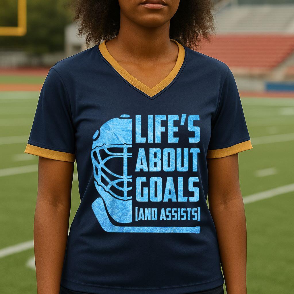 Mckenzieshoponline Life Is About Goal and Assists Hockey Boys Youth Men Toddler Football Jersey - Image 4