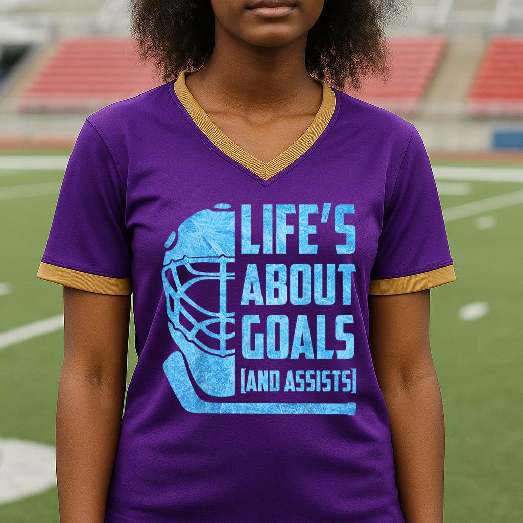 Mckenzieshoponline Life Is About Goal and Assists Hockey Boys Youth Men Toddler Football Jersey - Image 5