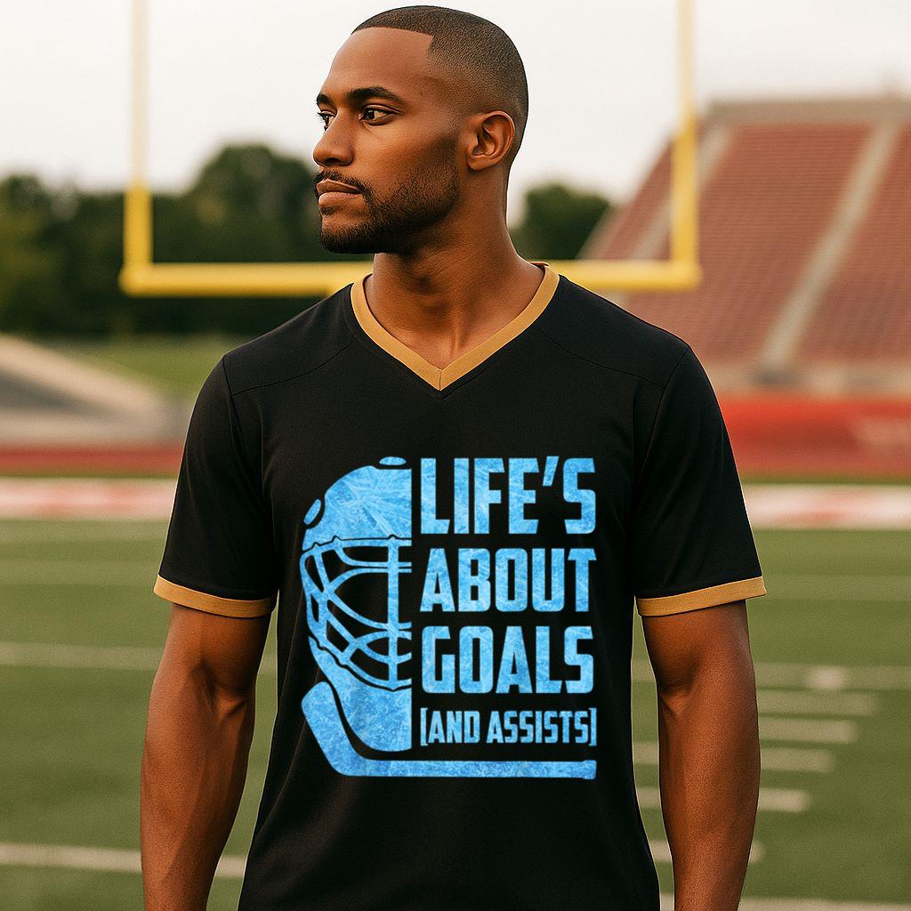 Mckenzieshoponline Life Is About Goal and Assists Hockey Boys Youth Men Toddler Football Jersey - Image 2