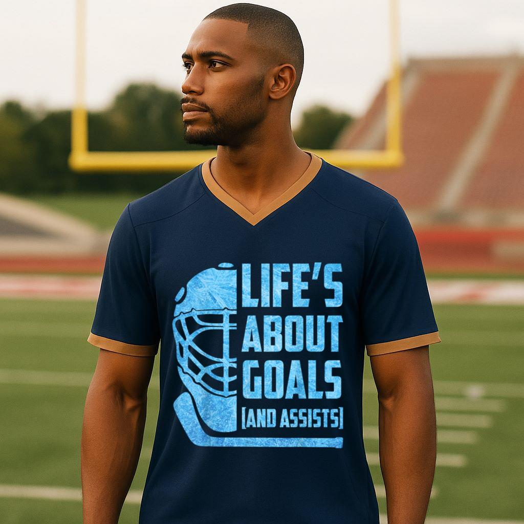 Mckenzieshoponline Life Is About Goal and Assists Hockey Boys Youth Men Toddler Football Jersey - Image 3