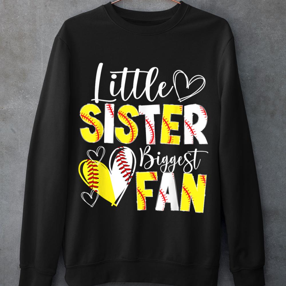 Mckenzieshoponline - Little Sister Biggest Fan Baseball Softball Sister Sweatshirt