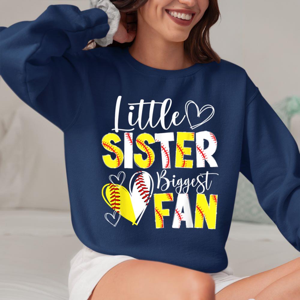 Mckenzieshoponline - Little Sister Biggest Fan Baseball Softball Sister Sweatshirt - Image 4