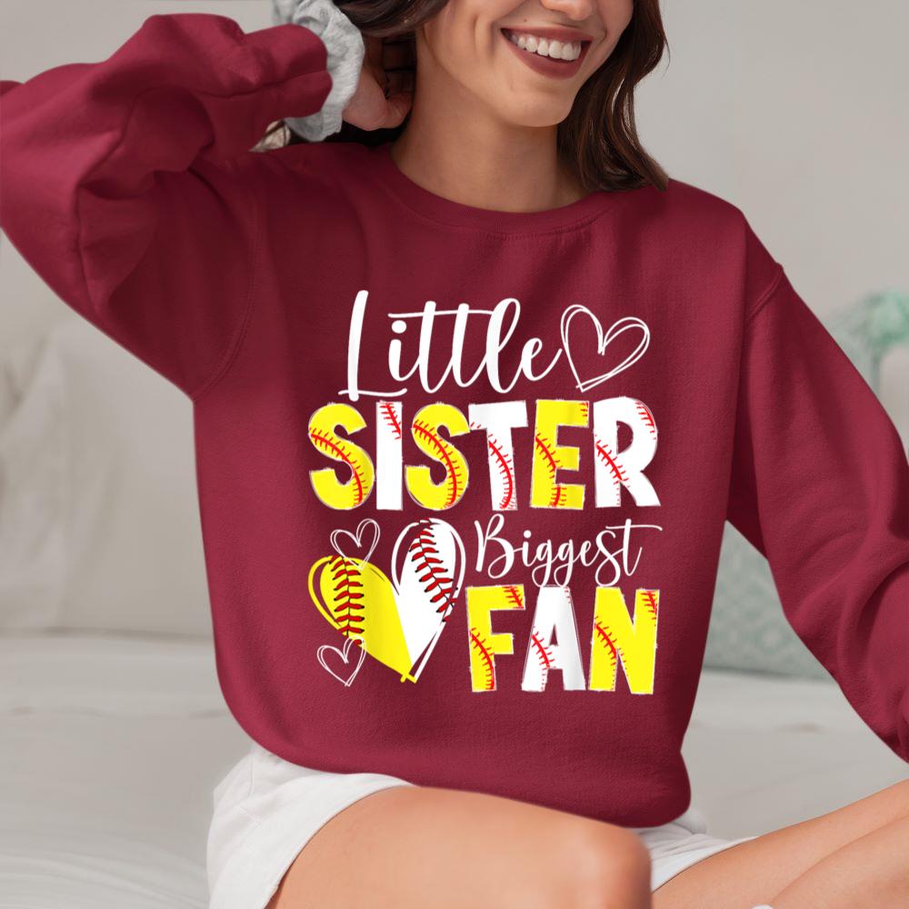 Mckenzieshoponline - Little Sister Biggest Fan Baseball Softball Sister Sweatshirt - Image 5