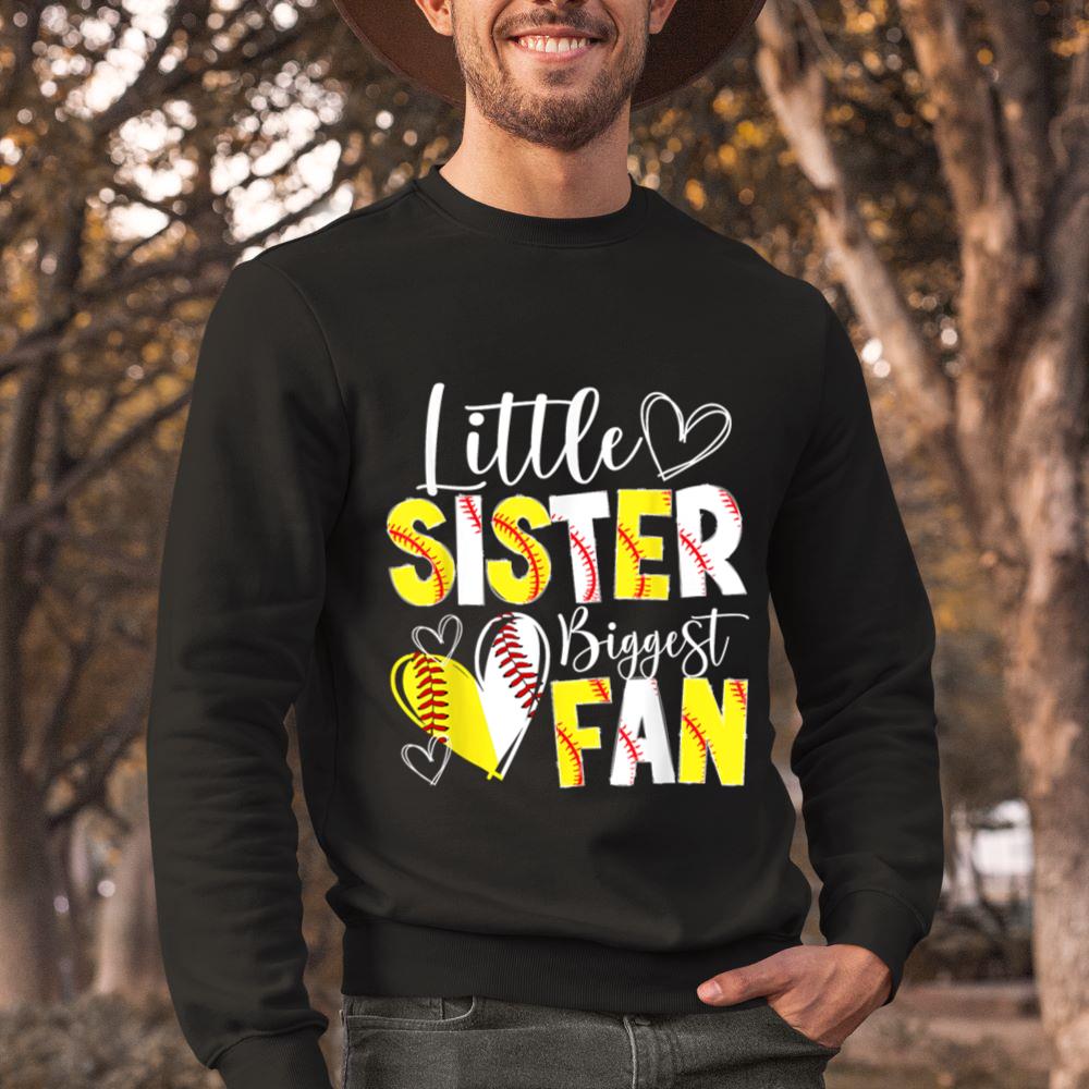 Mckenzieshoponline - Little Sister Biggest Fan Baseball Softball Sister Sweatshirt - Image 2