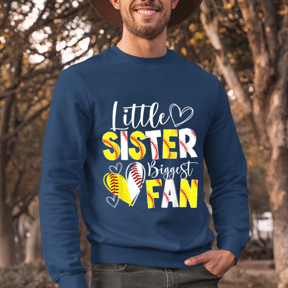 Mckenzieshoponline - Little Sister Biggest Fan Baseball Softball Sister Sweatshirt - Image 3