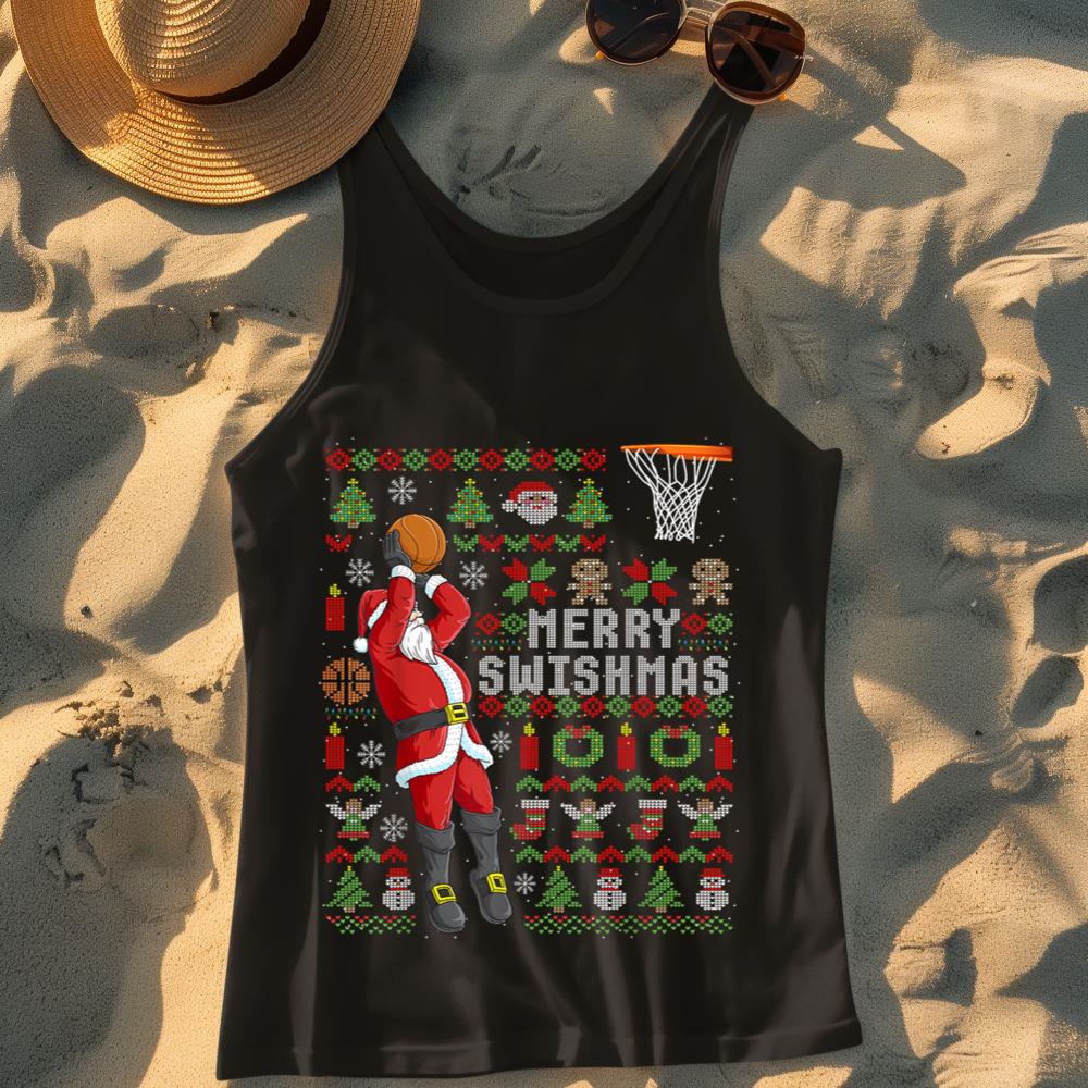 Mckenzieshoponline Merry Swishmas Ugly Christmas Basketball Christmas Tank Top