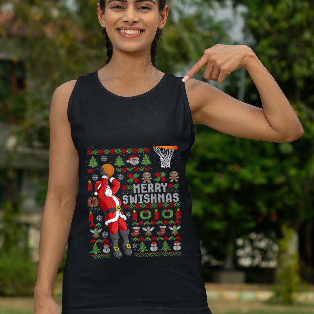 Mckenzieshoponline Merry Swishmas Ugly Christmas Basketball Christmas Tank Top - Image 4